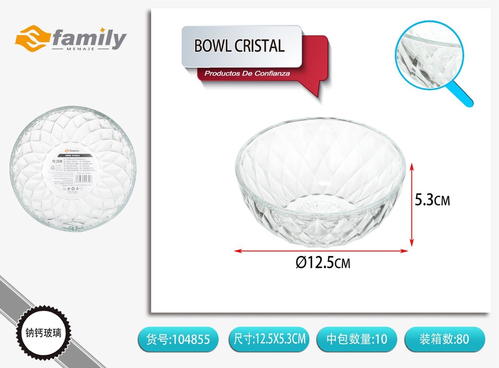 Cuenco de cristal con diseño de diamante FS-5B de 5 pulgadas - Platos y bandejas de vidrio