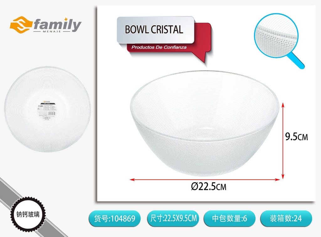 Cuenco de cristal SJ-9B de 9 pulgadas con diseño de perlas - Platos y bandejas de vidrio