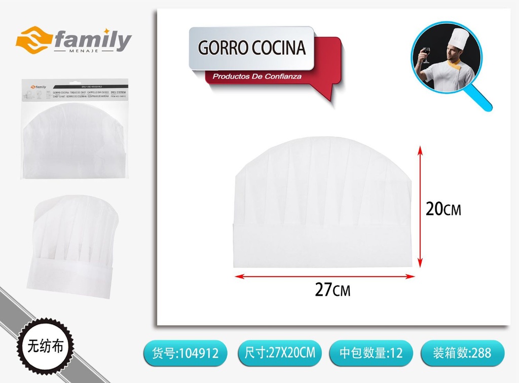 Gorro de cocina para niños 27x20cm 2 piezas - Accesorios de cocina