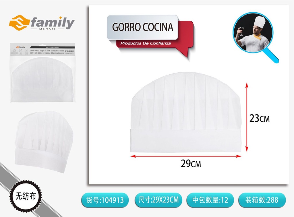 Gorro de cocina mediano 29x23cm 2 piezas - Accesorios de cocina