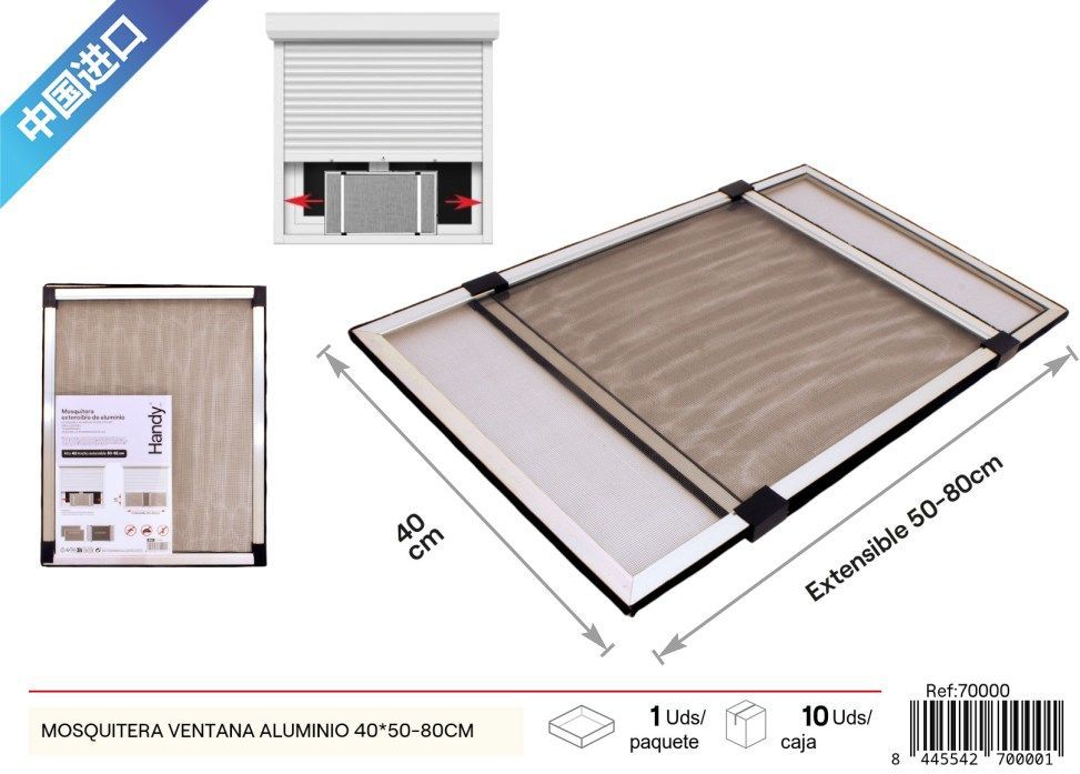 Mosquitera de ventana de aluminio plata 40 x 50-80 cm - Productos de verano y mosquiteros