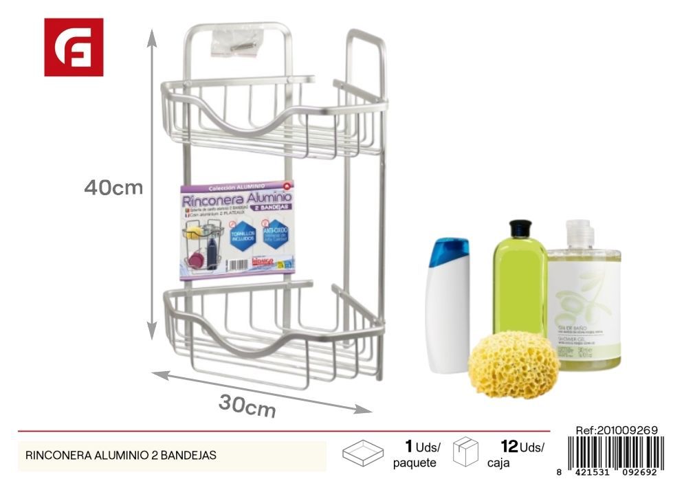 Rinconera de aluminio 2 bandejas - Accesorios de baño y estanterías