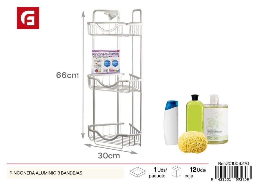 Rinconera de aluminio 3 bandejas - Accesorios de baño y estanterías