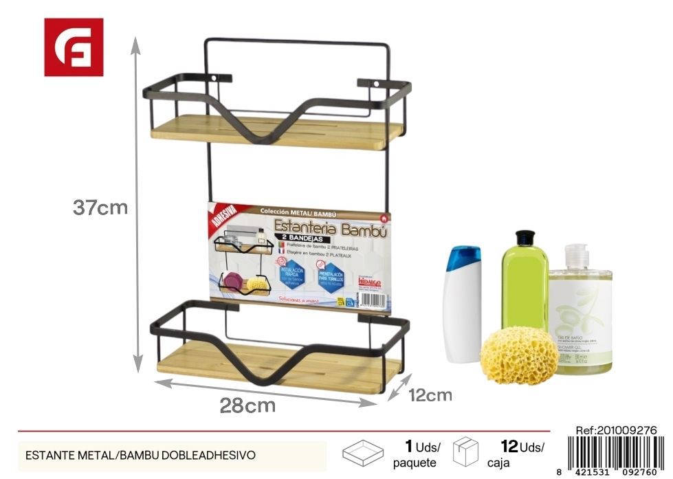 Estante metálico/bambú adhesivo doble - Accesorios de baño y estanterías