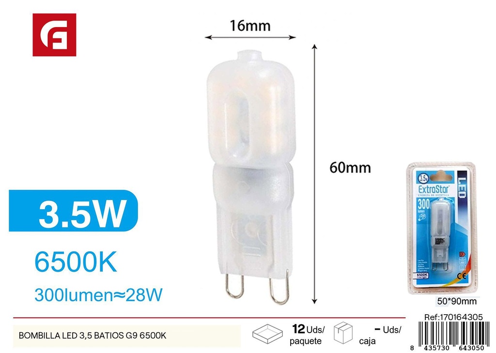 Bombilla LED 3.5W 6500K G9 - Iluminación