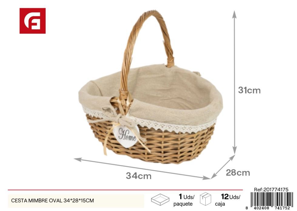 Cesta de mimbre ovalada 34*28*15 cm - Accesorios de decoración para el hogar