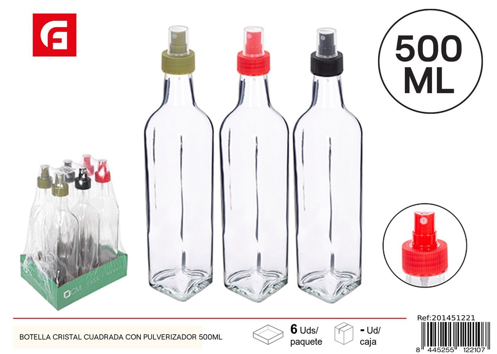 Botella de cristal cuadrada con spray 500ML - Productos de vidrio y cerámica