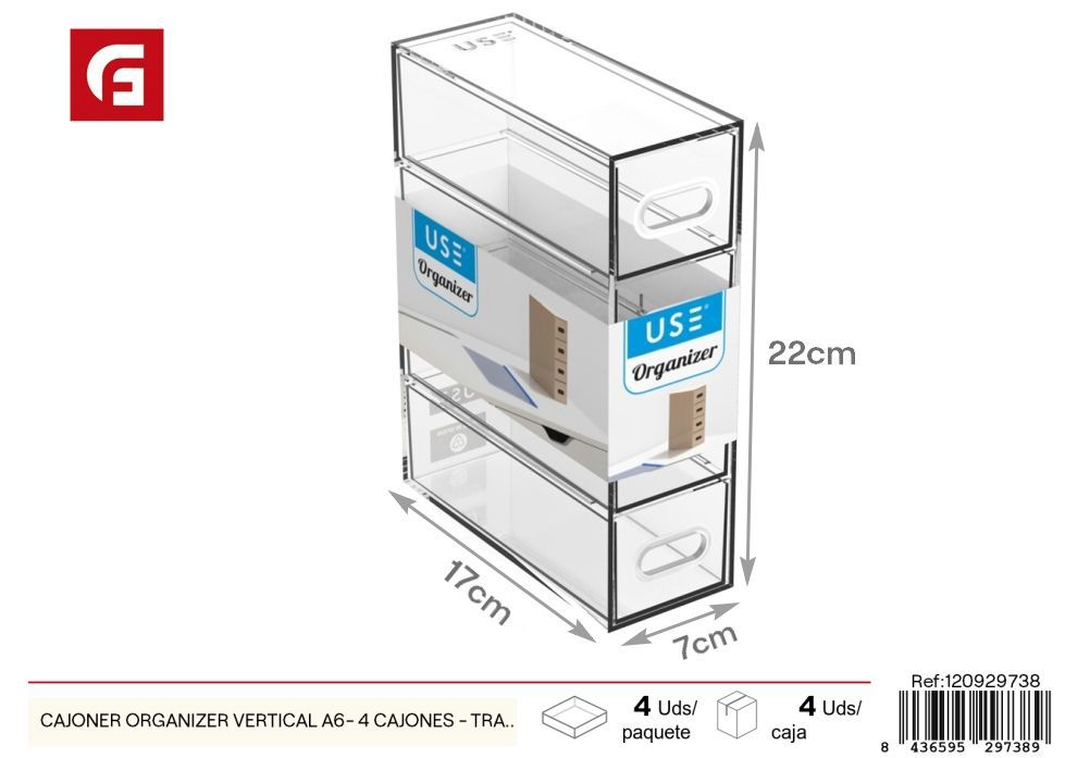 Organizador vertical A6 con 4 cajones - Accesorios de maquillaje