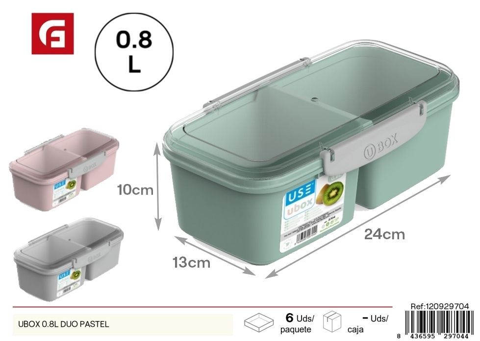 Caja organizadora UBOX de 0.8 litros - Fiambrera con cierre en color pastel