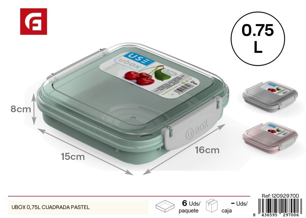Caja organizadora UBOX cuadrada de 0.75 L - Fiambrera con cierre en color pastel
