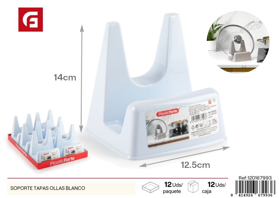 Soporte para tapas de ollas de plástico blanco - Organizador de utensilios de cocina