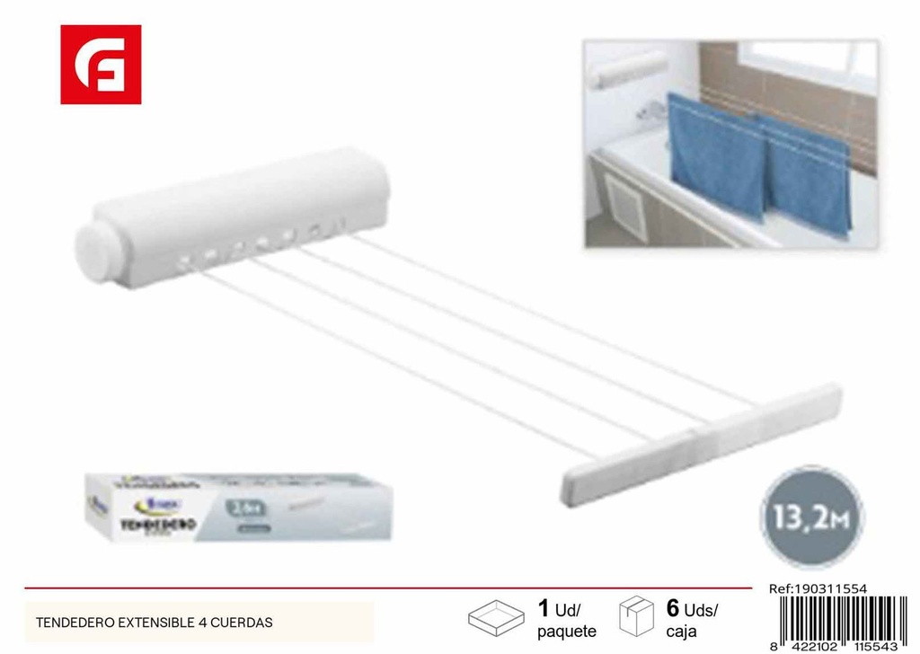 Tendedero extensible de 4 cuerdas - Accesorios de limpieza y secado