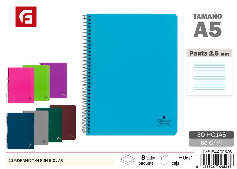 Cuaderno T/N 80H 60g A5 - Material escolar básico