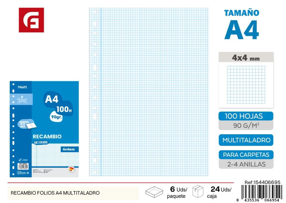 Recambio folios A4 multitaladro - Suministros de oficina
