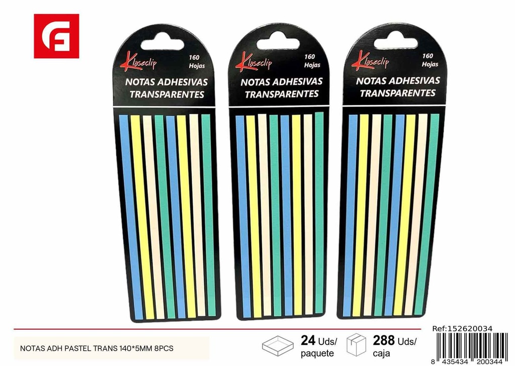 Notas adhesivas pastel trans de 5 colores - Suministros de oficina