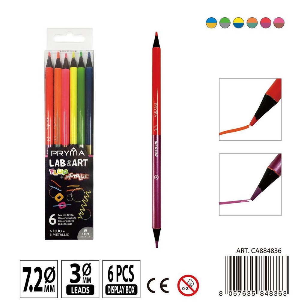 Lápices de colores de 6 piezas, fluorescentes y metálicos - Material escolar para dibujar