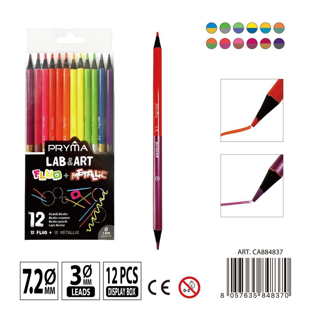 Lápices de colores dobles 12 PZ - Fluorescentes y metálicos