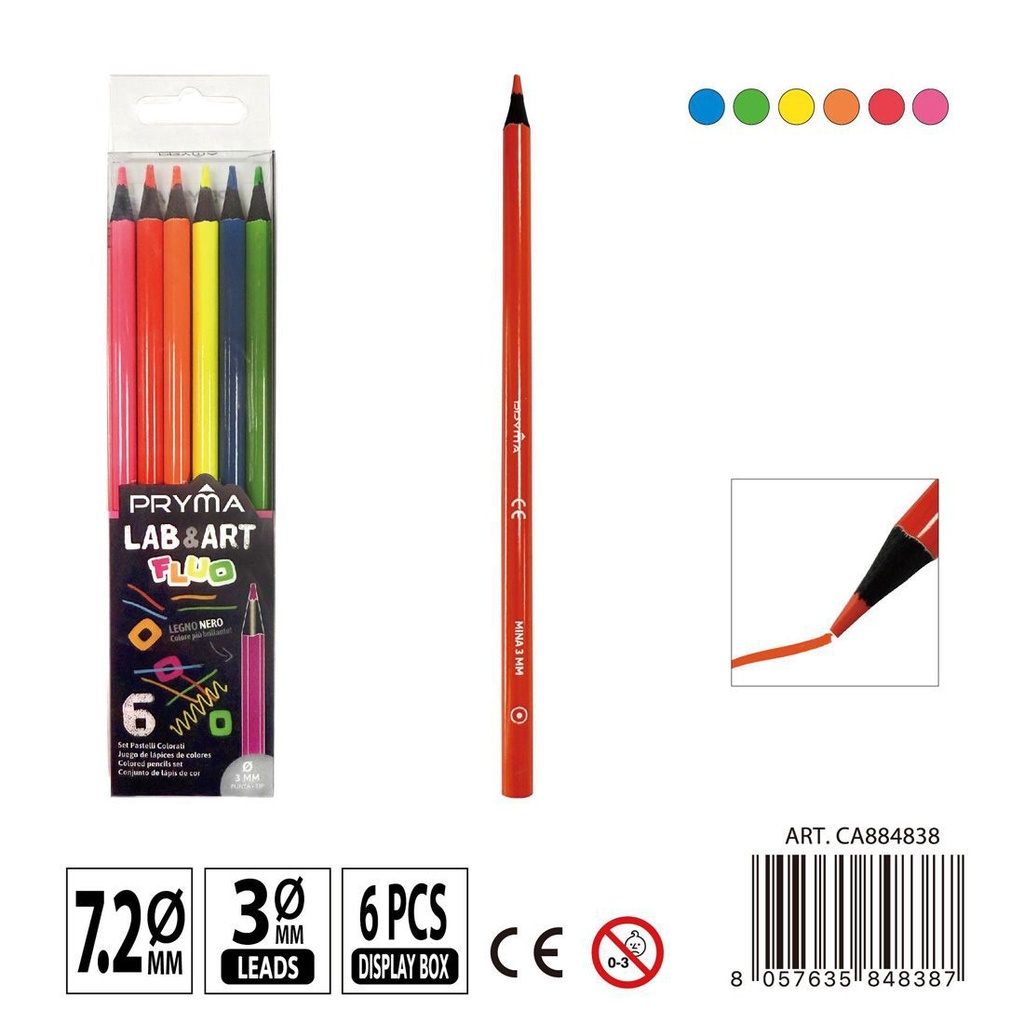 Lápices de colores neón 6 PZ - Fluorescentes y coloridos