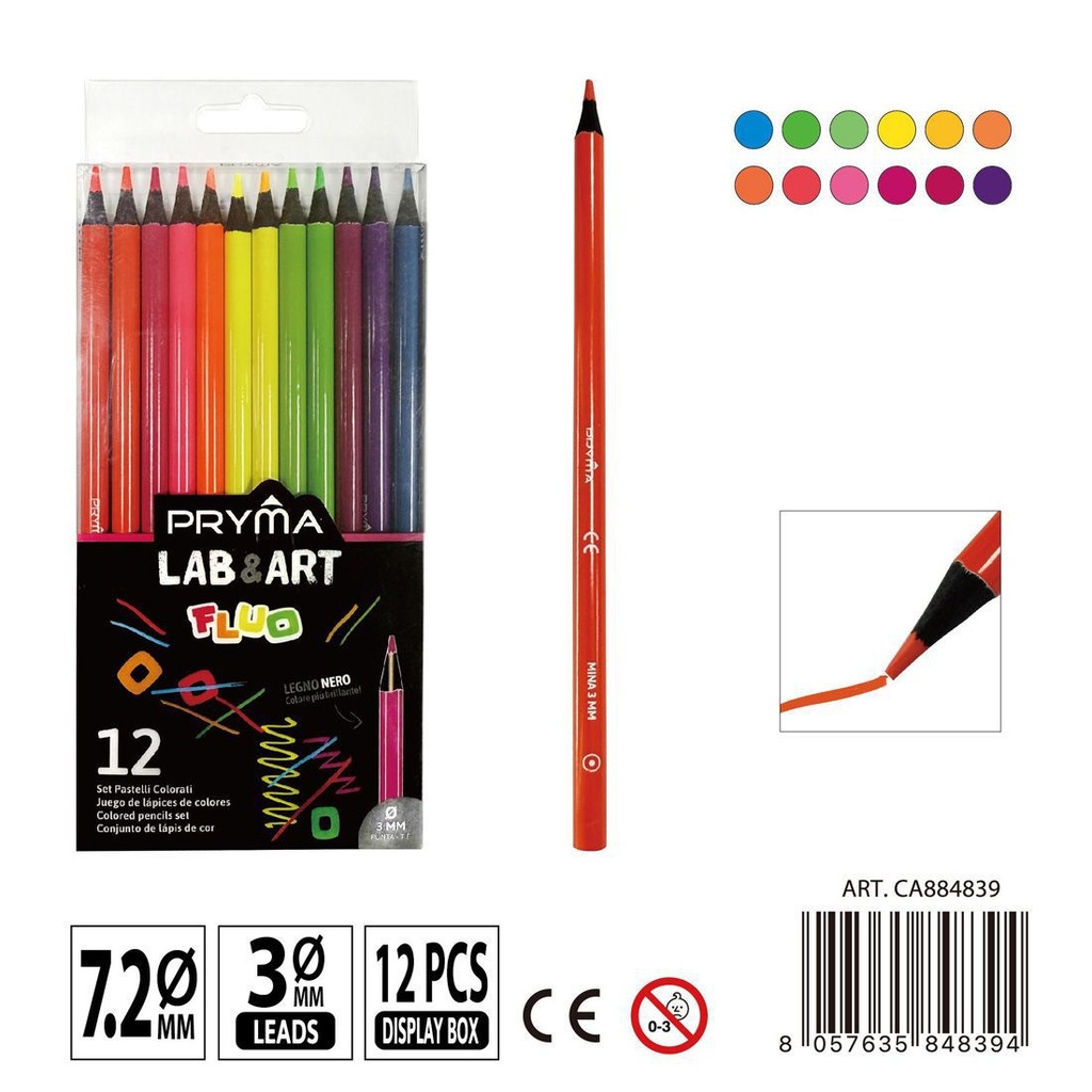 Lápices de colores neón 12 PZ - Fluorescentes y vibrantes