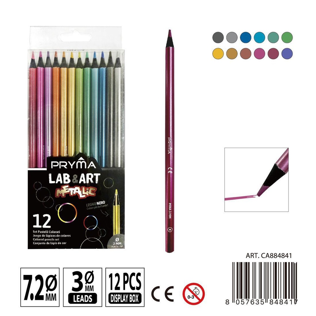 Lápices de colores metálicos 12 PZ - Brillantes y creativos