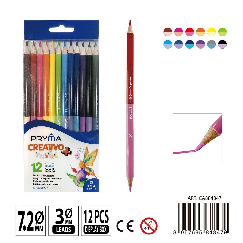 Lápices de colores dobles 12 PZ - Clásicos y tonos pasteles
