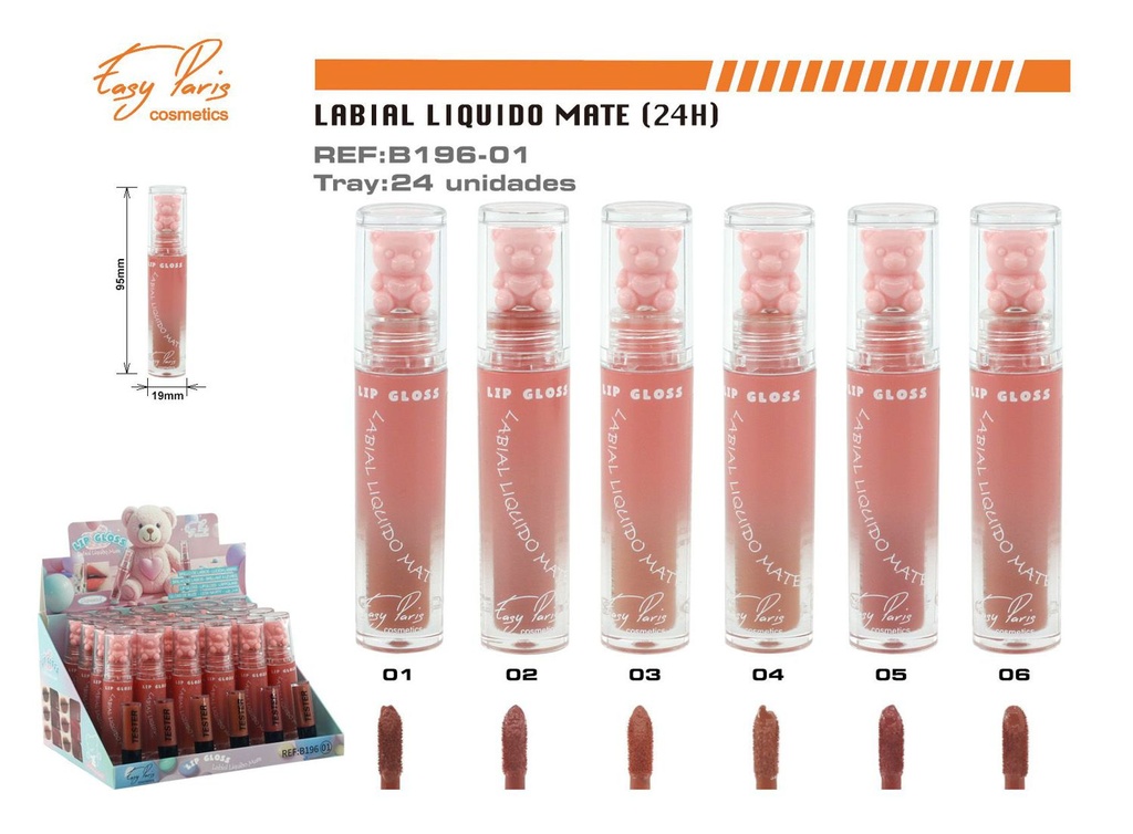 Brillo labial osito 24/C - Hidratación y acabado mate