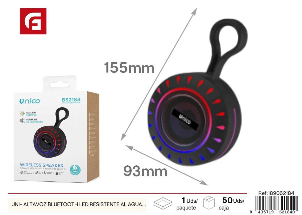 Altavoz Bluetooth LED resistente al agua 7W CE - Accesorios tecnológicos de verano