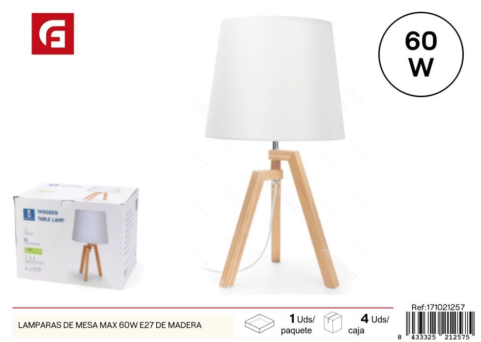 Lámpara de mesa de madera E27 60W - Iluminación y lámparas