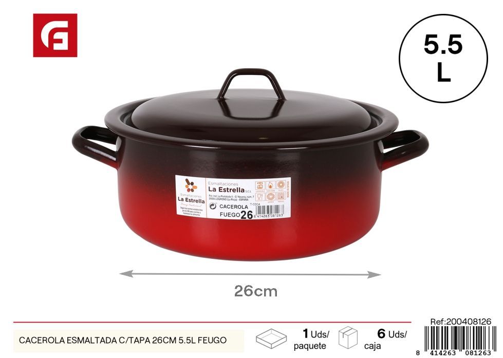 Cacerola esmaltada c/tapa 26 cm 5.5L Feugo - Utensilios de cocina y ollas