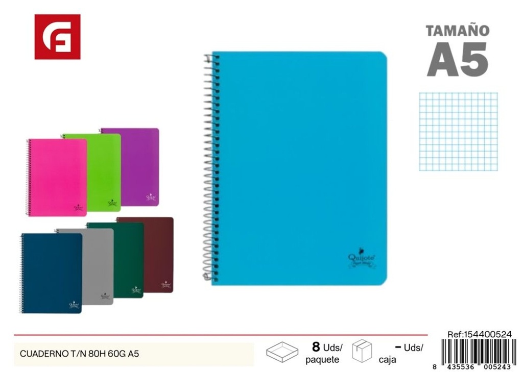 Código T/N Cuaderno A5 de 80 hojas y 60g - Papelería escolar