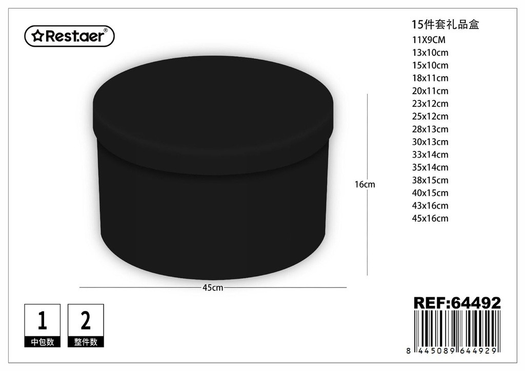 Caja redonda 15 piezas 45x16 cm - Cajas de cartón para regalos