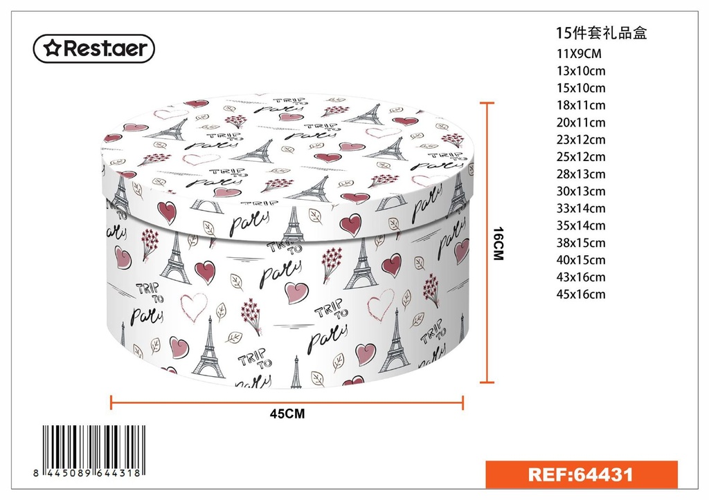 Caja redonda 15 piezas 45x16 cm - Cajas de cartón para regalos