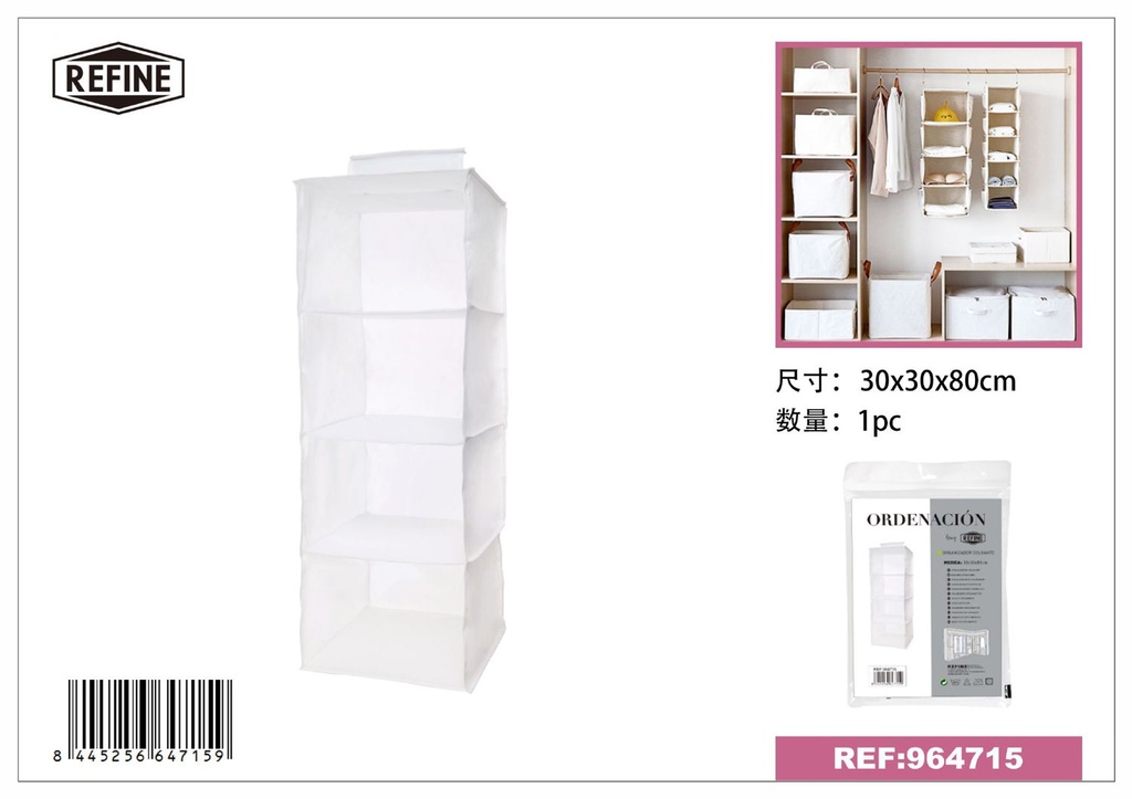 Organizador colgante de tela oxford blanca 30*30*80 cm - Solución de organización