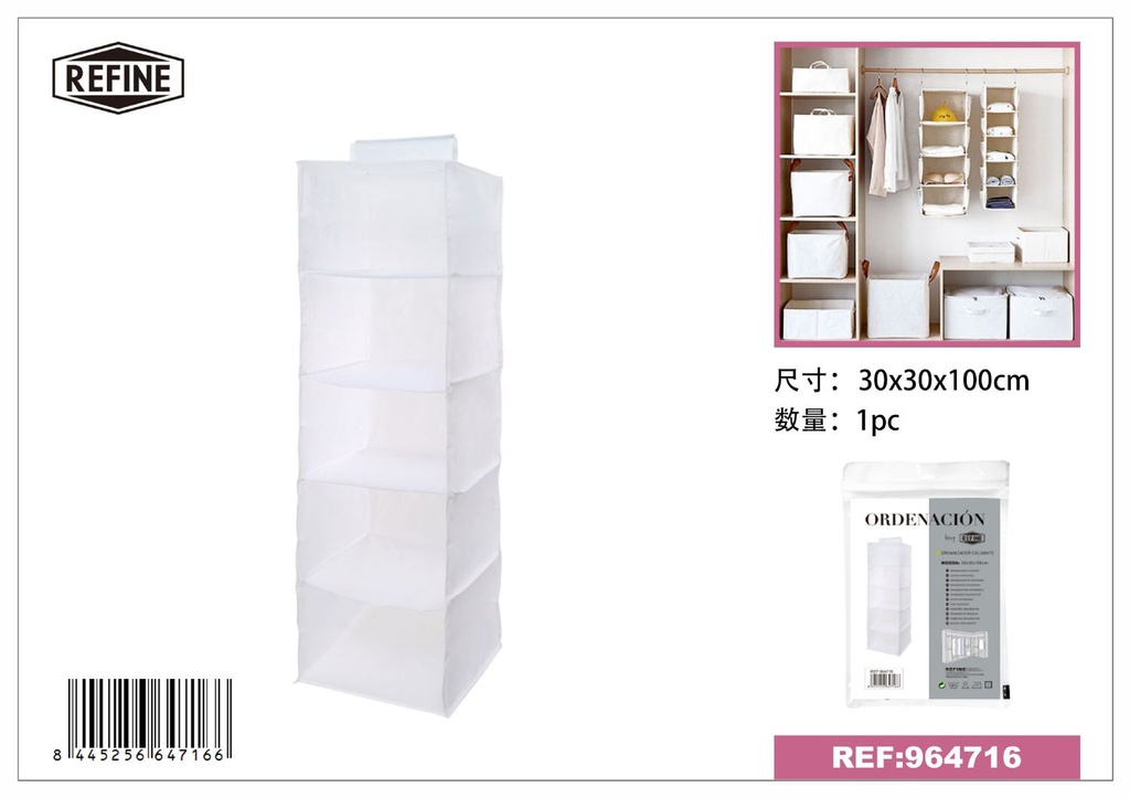 Organizador colgante de tela oxford blanca 30*30*100 cm - Almacenamiento eficiente