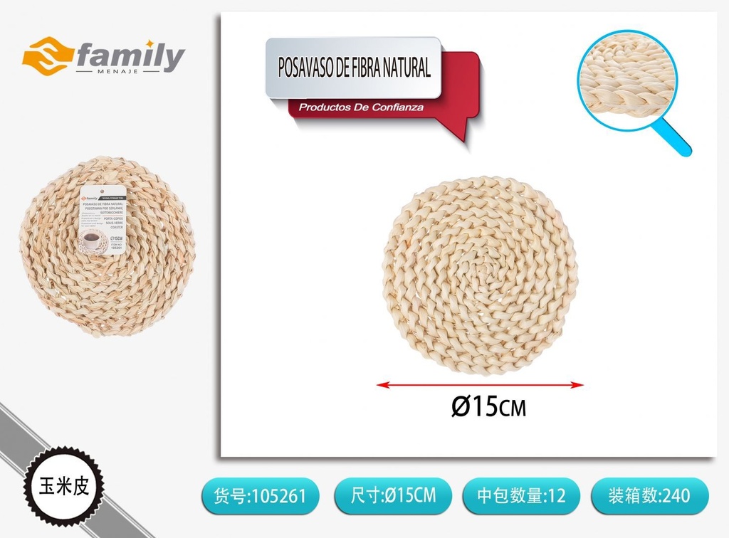 Posavaso de fibra natural de 15 cm – Accesorios para mesa