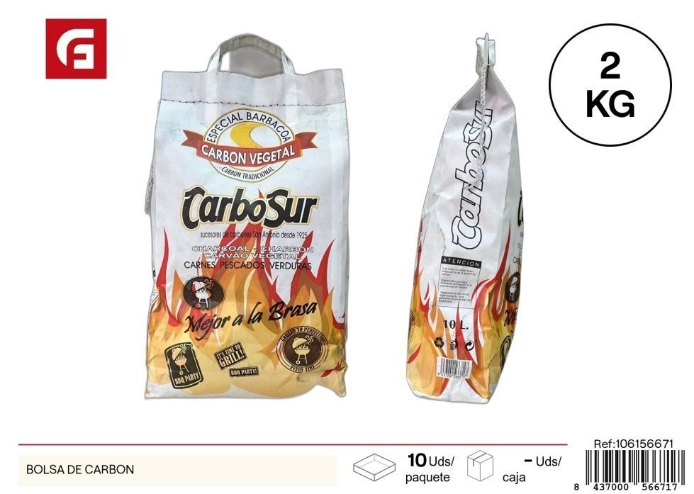 Bolsa de carbón 2kg aprox. 10L - Material para BBQ