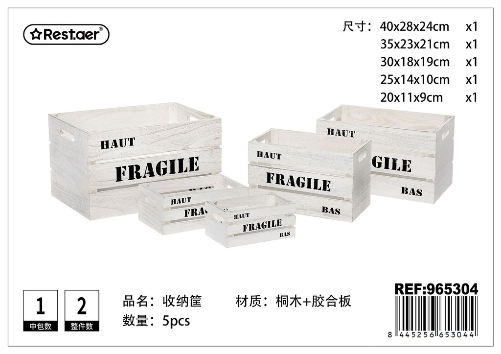  Set de 5 cajas de madera de paulownia - Artículos de almacenamiento y decoración del hogar