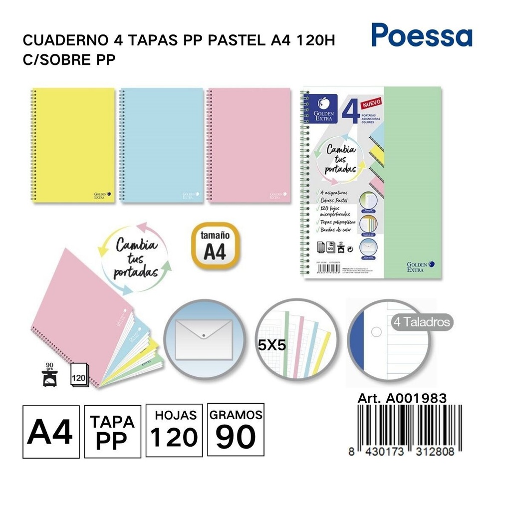  Cuaderno cuatro tapas A4 120 hojas - Papelería y cuadernos