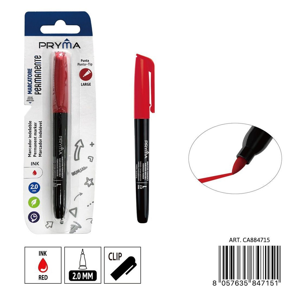 Marcador permanente punta redonda 2mm rojo - Herramientas de escritura y marcadores