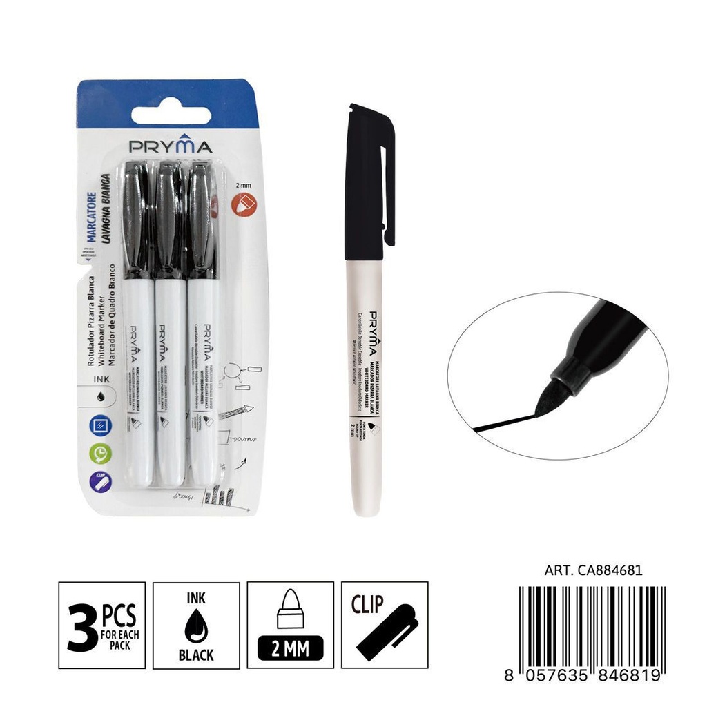  Marcador para pizarra blanca de 3 uds punta redonda 2mm - Artículos de escritura y pizarra
