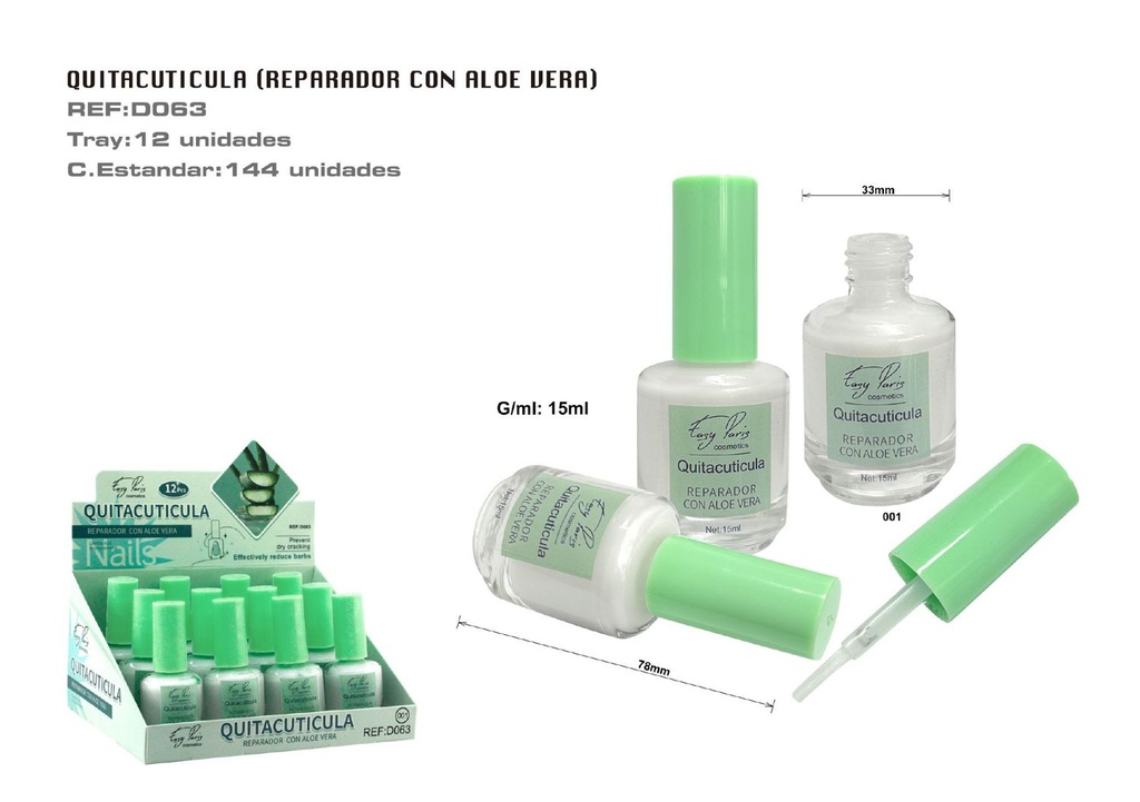 Quitacutícula reparador con aloe vera 12U - Cuidado y tratamiento de uñas