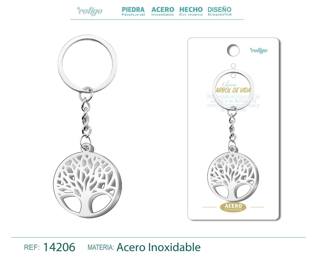 Llavero de árbol de vida de acero - Simbología de la suerte