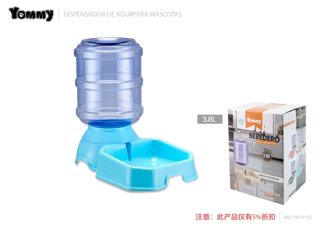Dispensador de agua cuadrado para mascotas 3.8L azul - Accesorios para mascotas