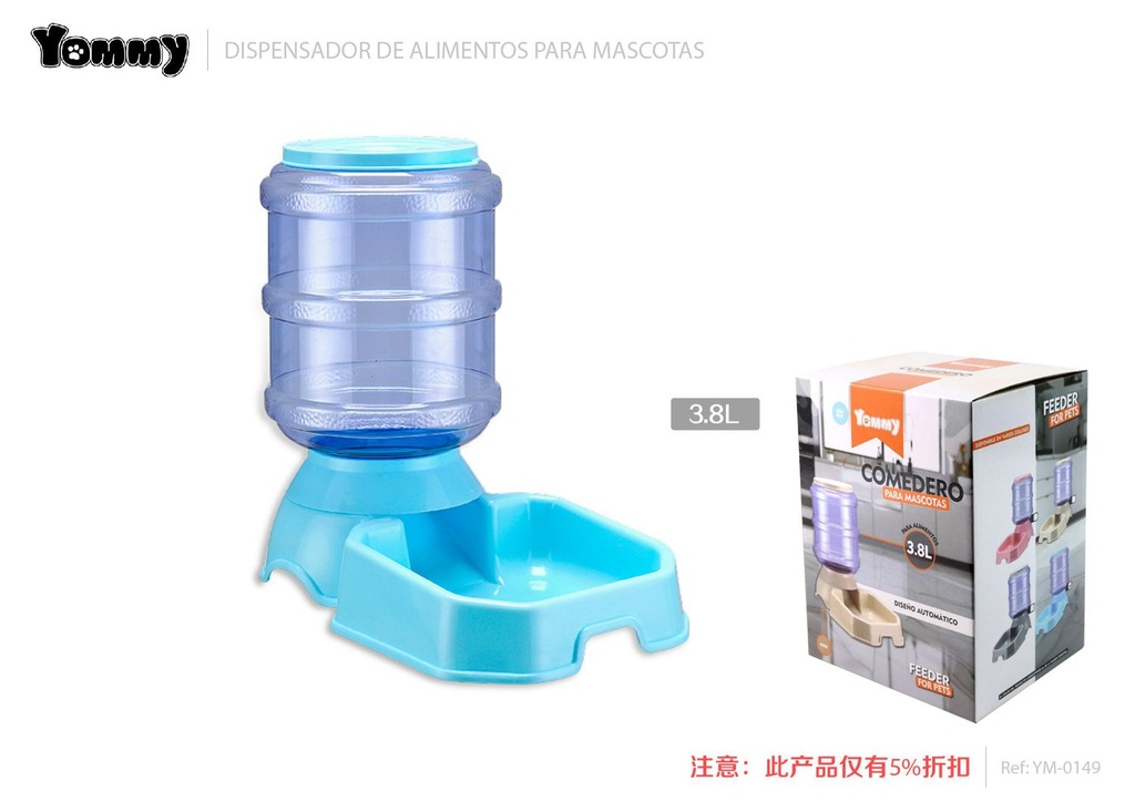 Dispensador de comida cuadrado para mascotas 3.8L azul - Alimentación para mascotas