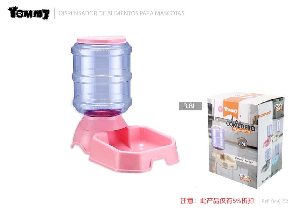 Dispensador de comida cuadrado para mascotas 3.8L rosa - Alimentación para mascotas