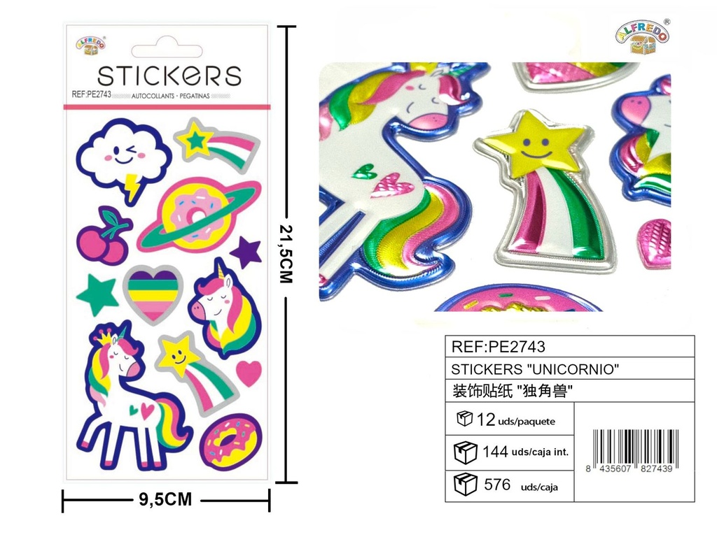 Stickers "Unicornio" 9.5X21.5CM - Artículos de papelería