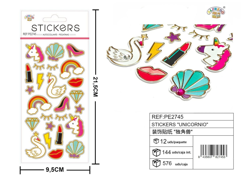 Stickers "Unicornio" 9.5X21.5CM - Artículos de papelería