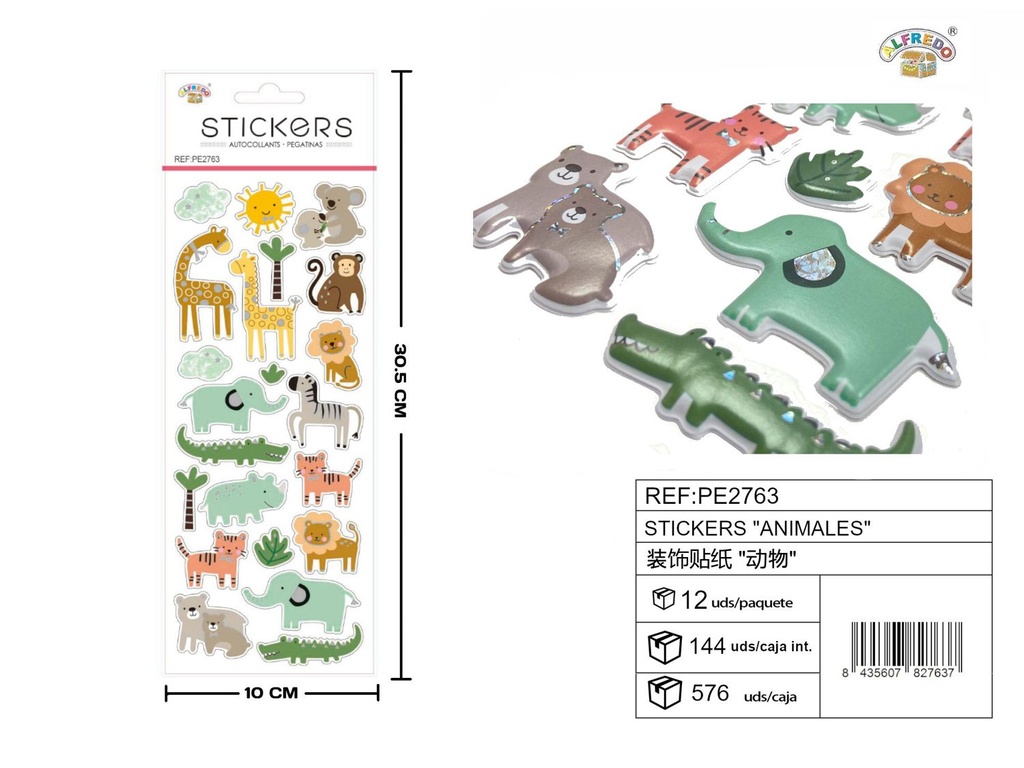 Stickers "Animales" 10X30.5CM - Artículos de papelería