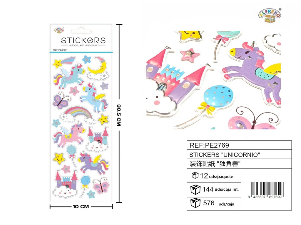 Stickers "Unicornio" 10X30.5CM - Artículos de papelería