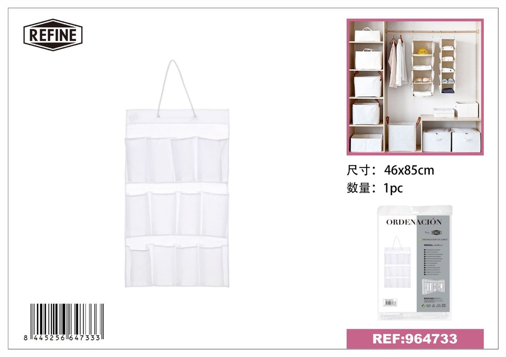 Organizador colgante de tela oxford blanca 12 compartimentos 46*85CM - Organización del hogar